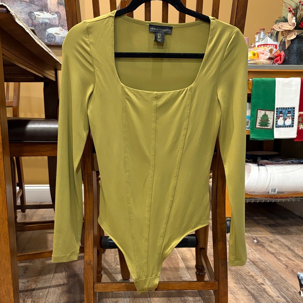 House of Harlow Square-Neck corset style Olive Bodysuit